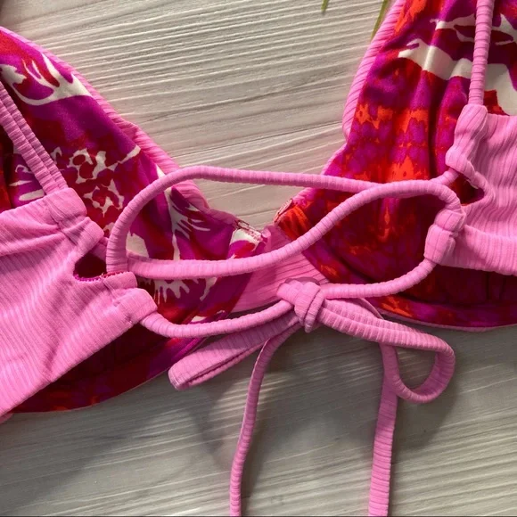 RARE Maaji 🌸 Pinkish Lollipop Reversible Floral Underwire Lace-Up Bikini Top ❤️ - Picture 4 of 9